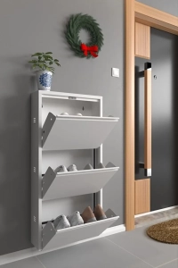 Üçlü Metal Ayakkabılık Beyaz